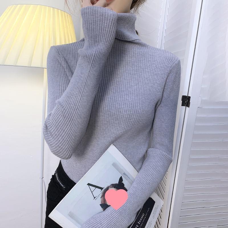 GMXIA Large-sized High-neck Sweater, Women's Autumn and Winter Pullover, Long-sleeved Base Layer, Women's Knitted Sweater