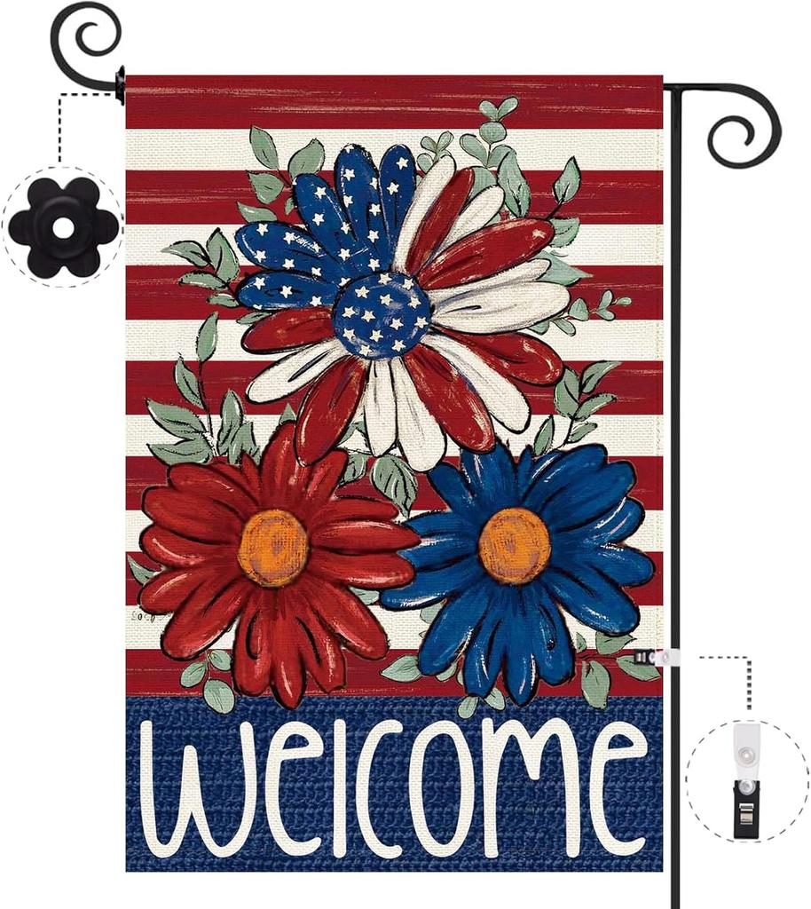 Baccessor 4th of July Patriotic Garden ag 12.5 x 18 Inch Double Sided Burlap Memorial Day Welcome American Stars and Strip