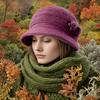 Elegant Winter Beanie For Women - Cozy Knit With Floral Accent, Perfect For Middle-Aged & Elderly, Stretch Fit, Hand Washable