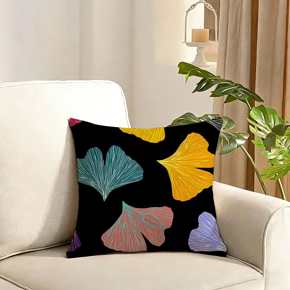 Ginkgo Leaves Printed Cushion Cover Reversible Plush Pillow Cover Soft Fluffy Home Decor for Sofa Bedroom