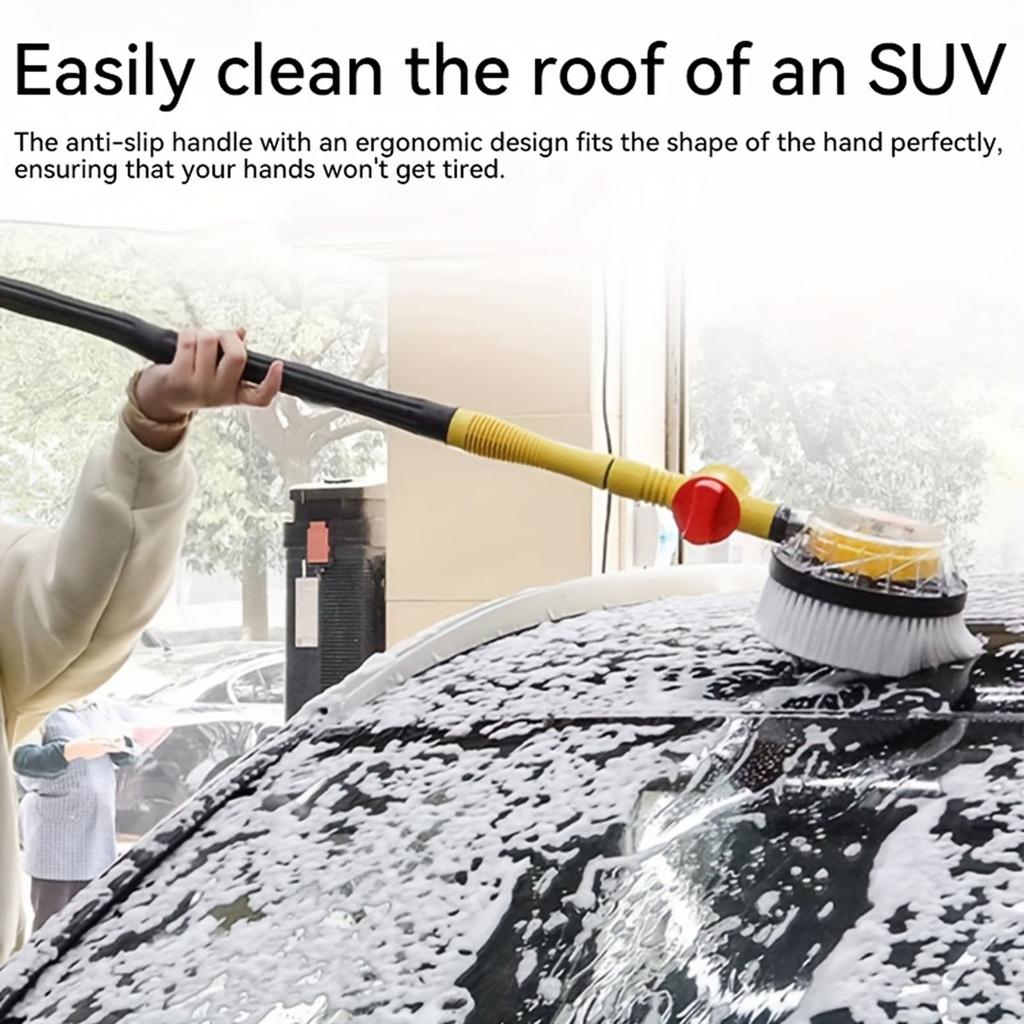 Вращающаяся щетка для мойки автомобиля Мягкая микрофибра, Автоматически вращающаяся швабра-щетка для автомобиля с дозатором мыла, Щетка для чистки кузова автомобиля, крепящаяся к шлангу, Длинная ручка