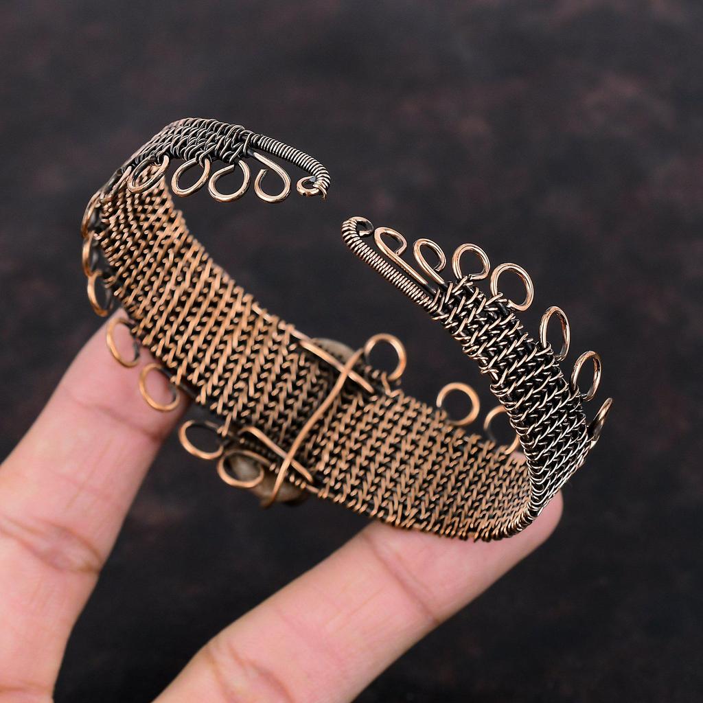 Браслет-манжета из солнечного камня, манжета из медной проволоки, регулируемый браслет, ювелирные изделия из драгоценных камней, браслет-манжета ручной работы, ювелирные изделия из медной проволоки, ювелирные изделия для подарка