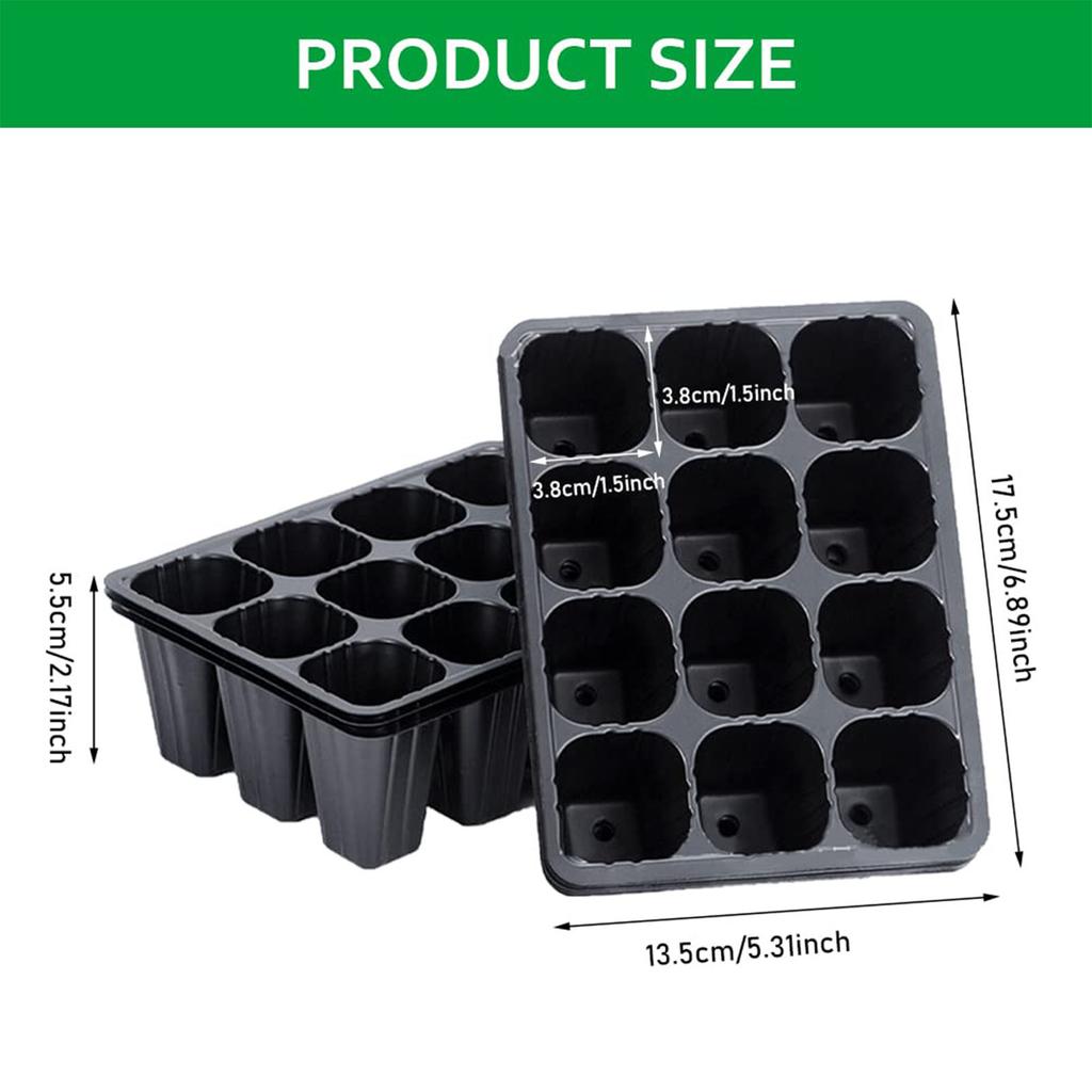 12 Hole Black Plastic Seedling Tray for Plants Nursery Garden Seed Starter Pots Planting Trays for Vegetables Flowers