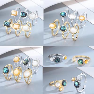 Серебряное кольцо прямоугольной формы, желто-белая ракушка, обручальное кольцо, подарок на свадьбу, регулируемые винтажные украшения