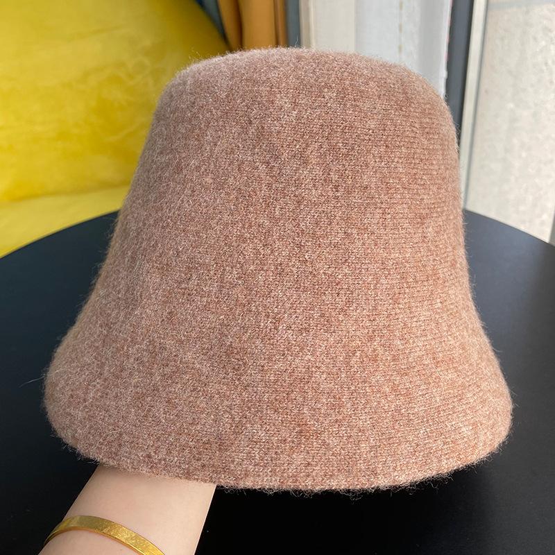 Осень и зима однотонная шерсть модная теплая шляпа-ведро женская однотонная маленькая вязаная шляпа-ведро прилив