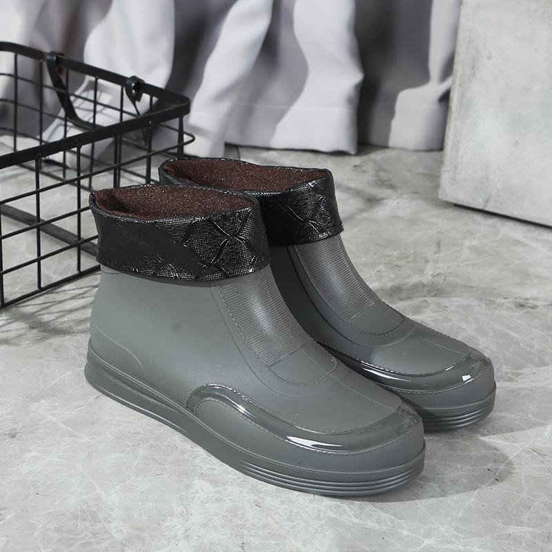Новые женские резиновые сапоги Водонепроницаемая обувь Нескользящие Низкие Короткие Резиновые Сапоги Водная Обувь Толстая Подошва Утепленные Хлопком Теплые Резиновые Сапоги