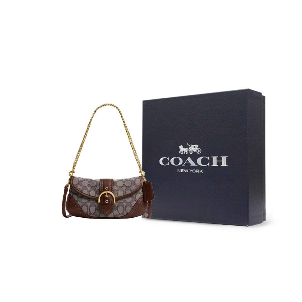 Coach Сумка на плечо Soho Flap 25 Classic Monogram с цепочкой, из покрытия и кожи, женская, коричневая CAN45-B4S0M