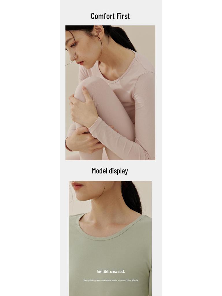 Женский комплект термобелья из хлопка с круглым вырезом, осень/зима, большой размер