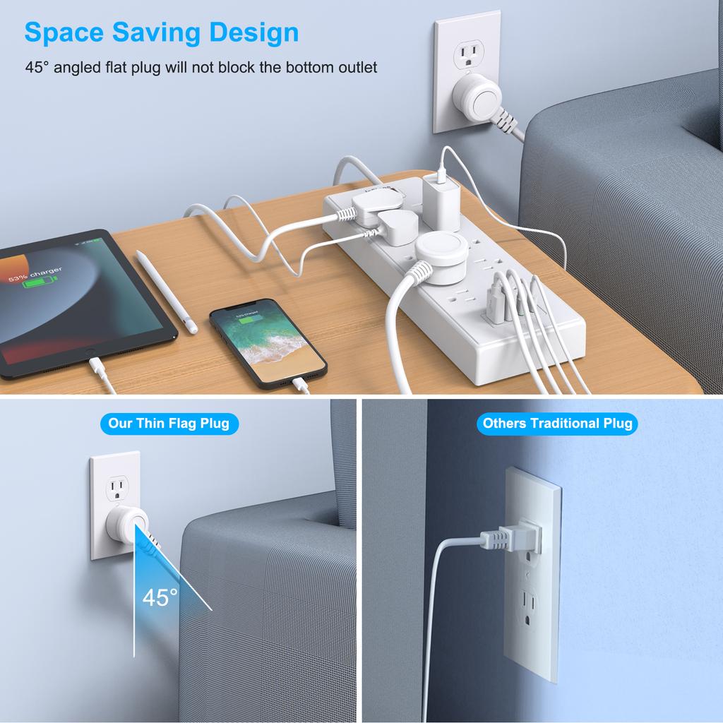 Сетевой фильтр для США, универсальная вилка с удлинителем 1,5 м, порт USB переменного тока типа C, зарядная электрическая розетка 1625 Вт