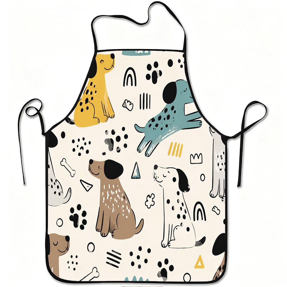 1pc Cute Cartoon Dog Pattern Print Apron, Durable And Easy to Clean, Adjustable Waistband, Polyester Material, for Kitchen Cooking, Gardening, Orchard