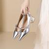 Silver Mary Jane Single Shoes Spring and Summer 2025 New Pointed Low Thick Heel Women's High-end Sense One-word Shoes