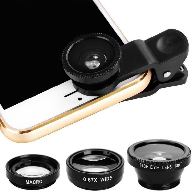 Three-in-one Fish-eye Lens Special Effect Phone Magnifying Glass Wide-angle Macro Selfie Artifact