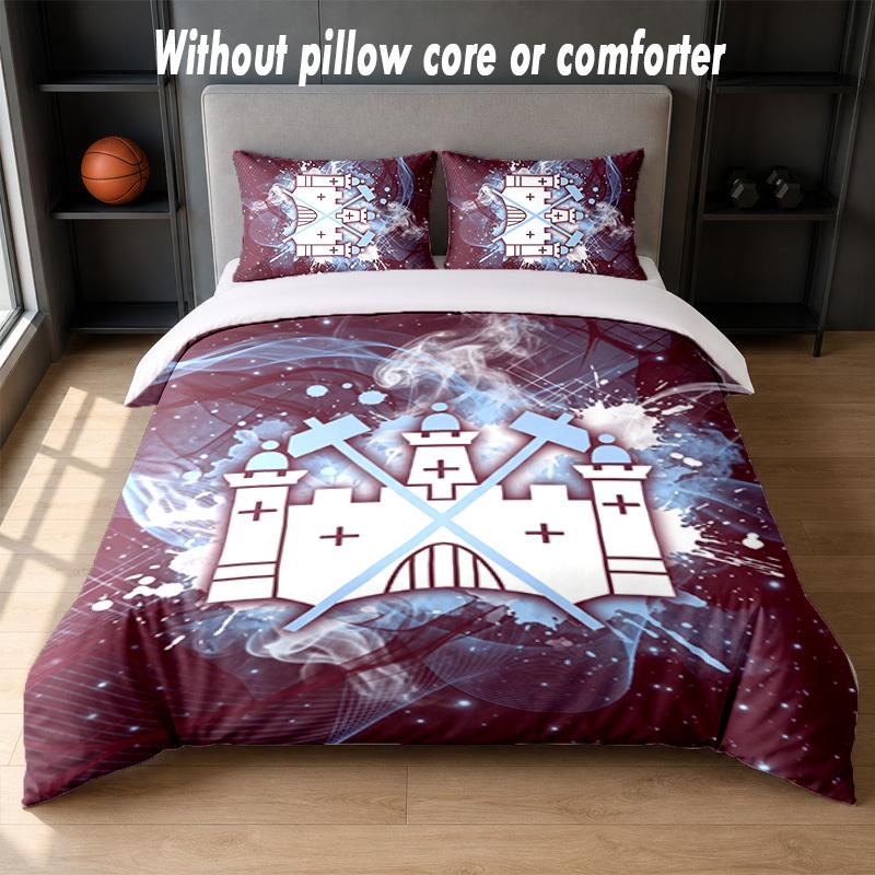 West Ham United Football Design Bed Bedding Set 1 Duvet Cover + 2 Pillowcases Soft Breathable Household Bed Linens