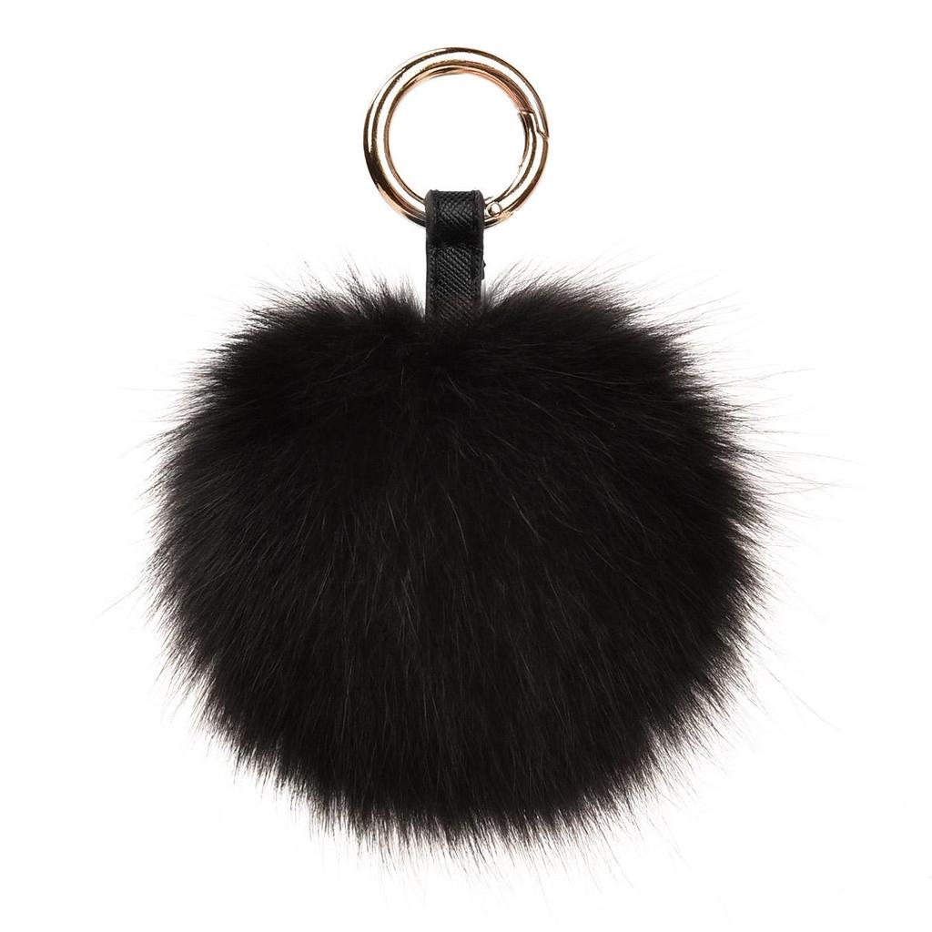 SOMALER Real Fox Raccoon Fur PomPom Keychains Metal Key Ring Recoration for Women Girls