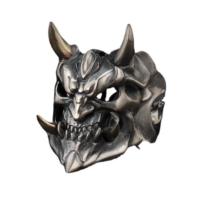 Ретро Кольцо с Открытой Головой Черепа Призрака для Мужчин и Женщин – Дизайн Маски Праджны