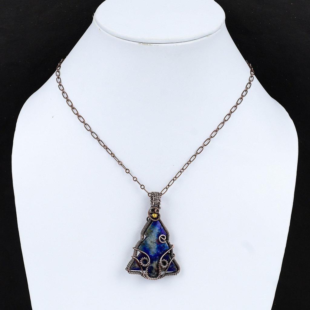 Подвеска из лазурита, подвеска из медной проволоки, подвеска из драгоценного камня ручной работы, украшение на рождественскую елку, подарок на помолвку, очень красивые медные украшения