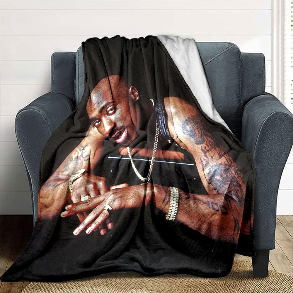 1 шт. Плед в стиле Hip Hop 2Pac, Мягкий, Легкий, Для всех сезонов, Многоцелевой плед для дивана, кровати, офиса и пикников, Французский стиль с культовыми обложками альбомов и цитатами
