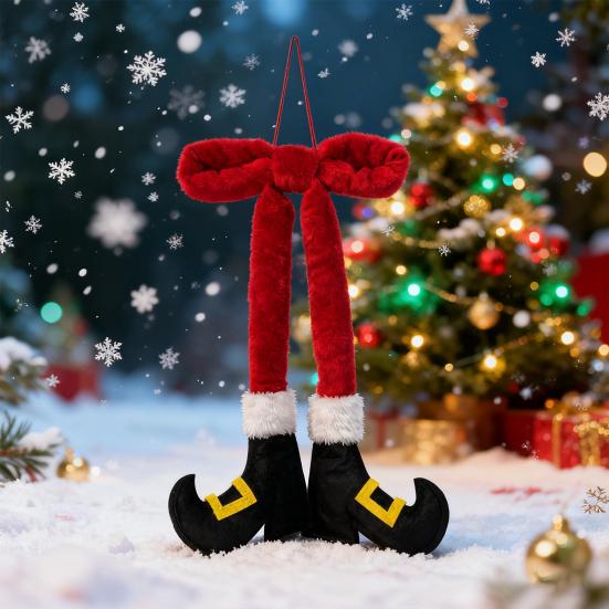 Рождественское бархатное украшение в виде ноги эльфа ручной работы для дома, офиса, фестиваля, праздничной вечеринки, окна, двери, подвеска на рождественскую елку, плюшевый бант