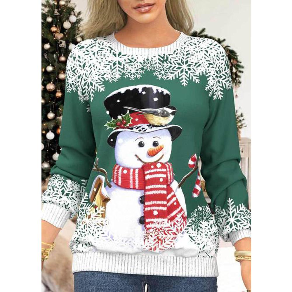 Осенне-зимняя повседневная женская рождественская 3D-принт элегантная футболка свободная с круглым вырезом ретро темперамент повседневная блузка-пуловер женская рубашка