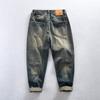 Мужские джинсы в американском стиле ретро, ​​новая модная уличная одежда, мужские брюки, хлопковые мешковатые прямые синие потертые джинсы, молодежные джинсовые брюки