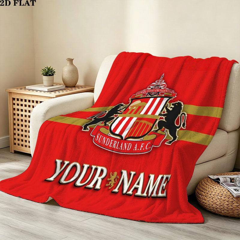 1PC Sunderland Afc Crest Custom Name Patterned Flannel Blanket Suitable For All Seasons for Home Decor Warmth and Comfort Gifts Holiday Gift
