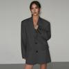 Women Blazer Lapel Solid Color Loose Long Sleeve Suit Jacket Fashion Office Lady Legant Wide Shoulder Commuting Jacket Summer Autumn