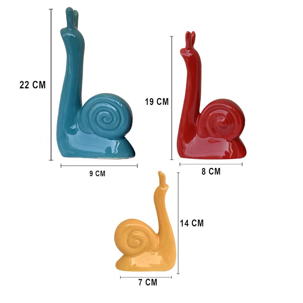 Modern Lucky Snail Family Ceramic Statues for Home Decor (Pack of 3, Multi-Coloured)
