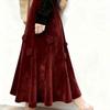 Осень Зима Винтажная Высококачественная Женская Длинная Бархатная Юбка 3D Аппликации Розы Рюши Подол Бархатная А-Силуэт Юбка