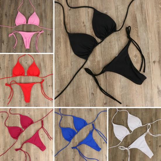 2 шт./компл. женский сексуальный комплект бикини с лямкой на бретельках и мягким бюстгальтером с высокой талией, комплект стрингов на шнуровке, пляжный купальный костюм, купальный костюм