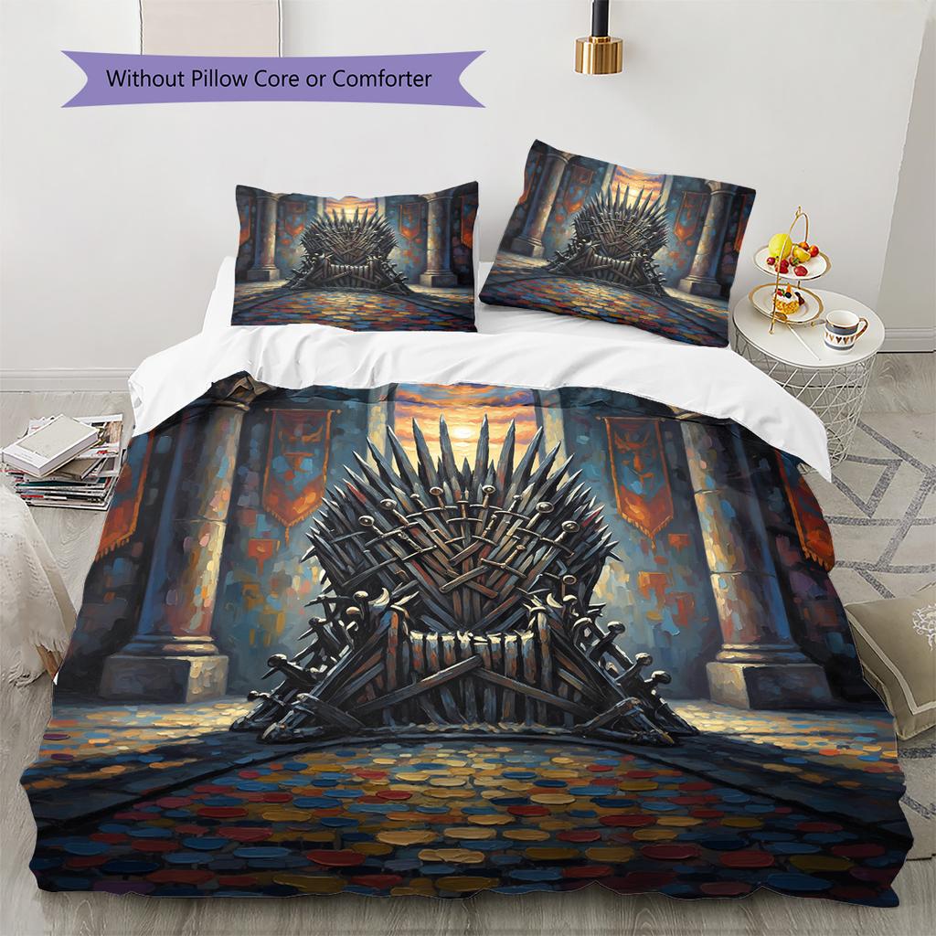 Sword Throne Pattern Bedding Quilt Set Home Decoration Gift (1 * duvet cover + 2 * pillowcase without core)