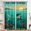 2pcs 2D flat printing Curtain Mermaid Reading Wonderful Ocean Polyester Fabric Without Electricity Festive Holiday Use for