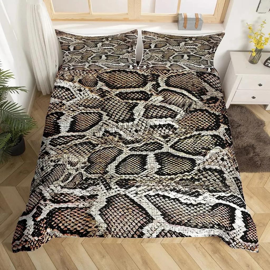 Snake Skin Duvet Cover Set Snake Scale Bedding Set Full,Wild Reptile Comforter Cover Tropical African Safari Animals Quilt Cover