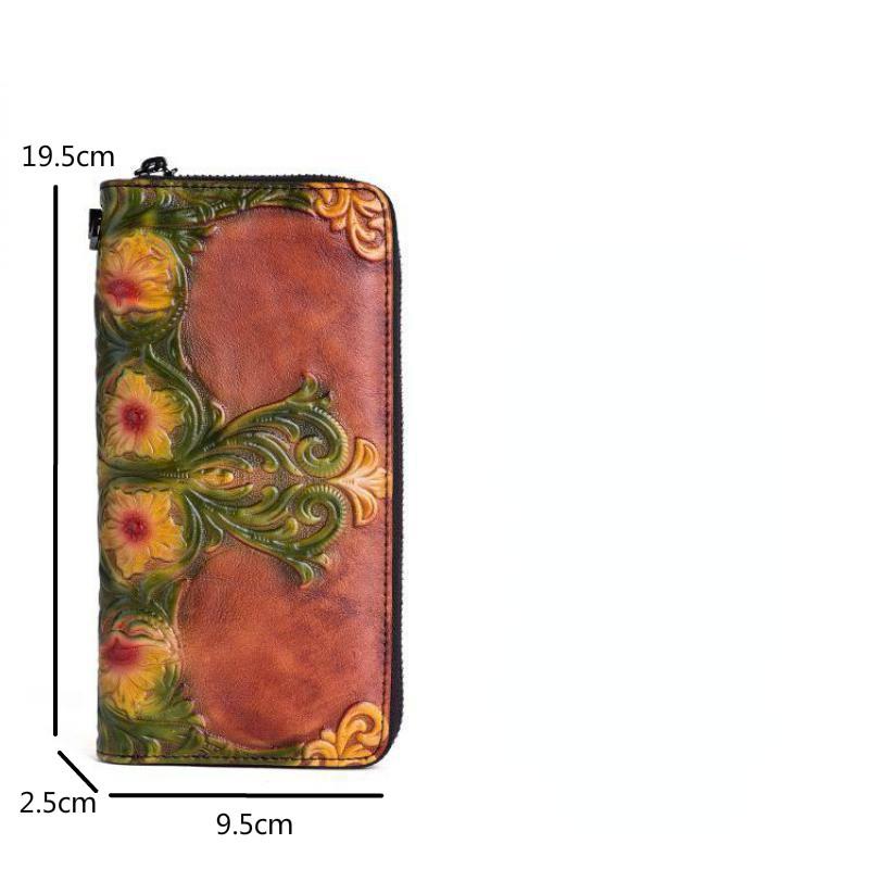 Johnature First Layer Cow Leather Luxury Women Hand Wallet Retro Embossed Large Clutch Wallets Card Holder Phone Purse