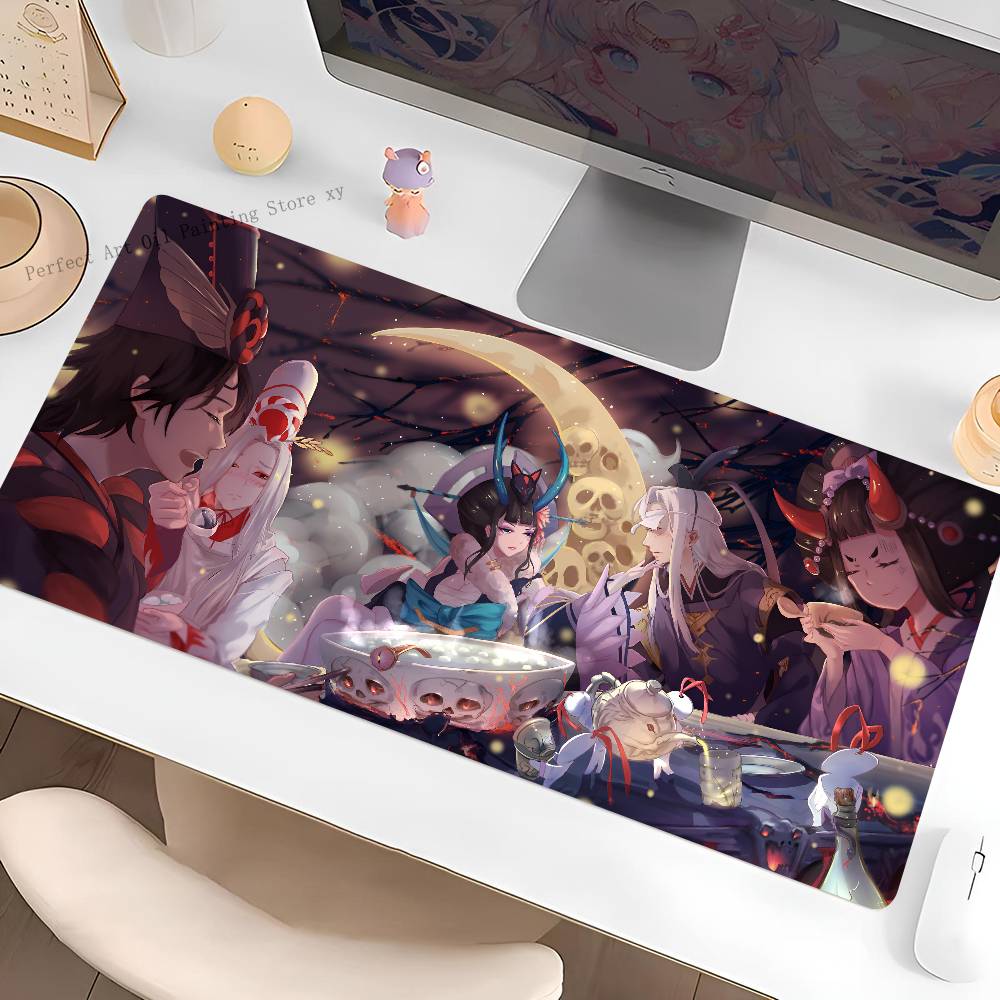 Игровой коврик для мыши Onmyoji, большой коврик для игровой клавиатуры, с прорезиненным краем, компьютерные и офисные аксессуары