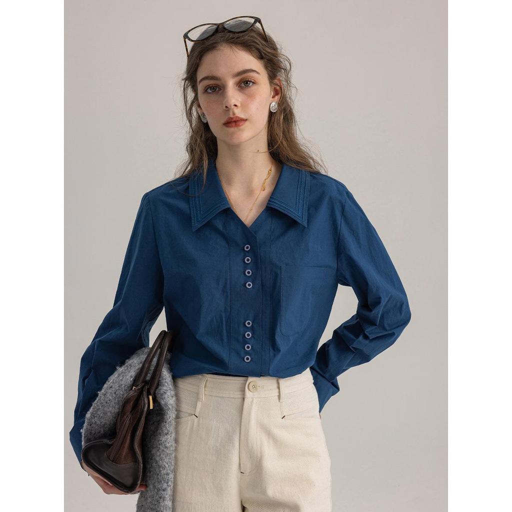 Dailyart Женская приталенная рубашка для офиса с вышивкой "Синяя волна Морская соль"