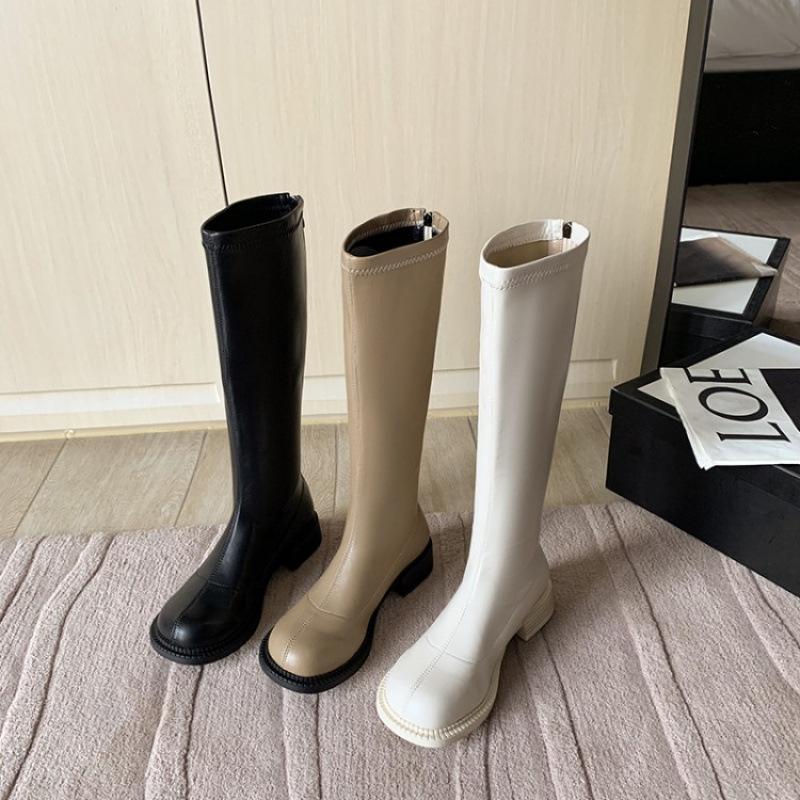 Осенне-зимние женские высокие ботинки на платформе, новые женские ботинки на низком каблуке большого размера, с круглым носком, квадратным каблуком и молнией сзади в корейском стиле, модные