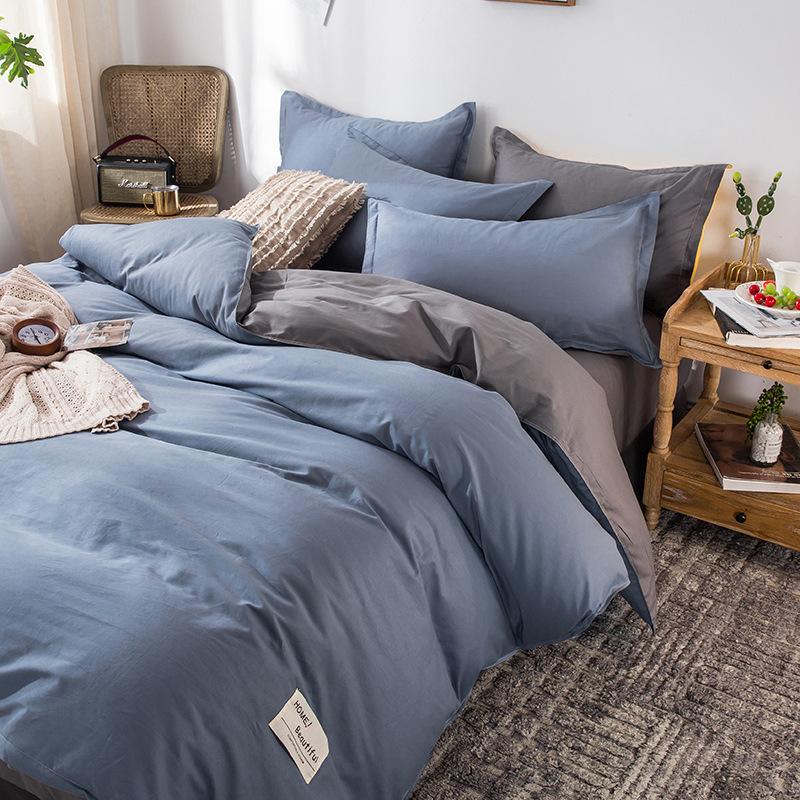 Ins стиль, сплошной цвет, хлопковая простыня из четырех предметов, пододеяльник, кровать из чистого хлопка, двойное одеяло, комплект из трех предметов