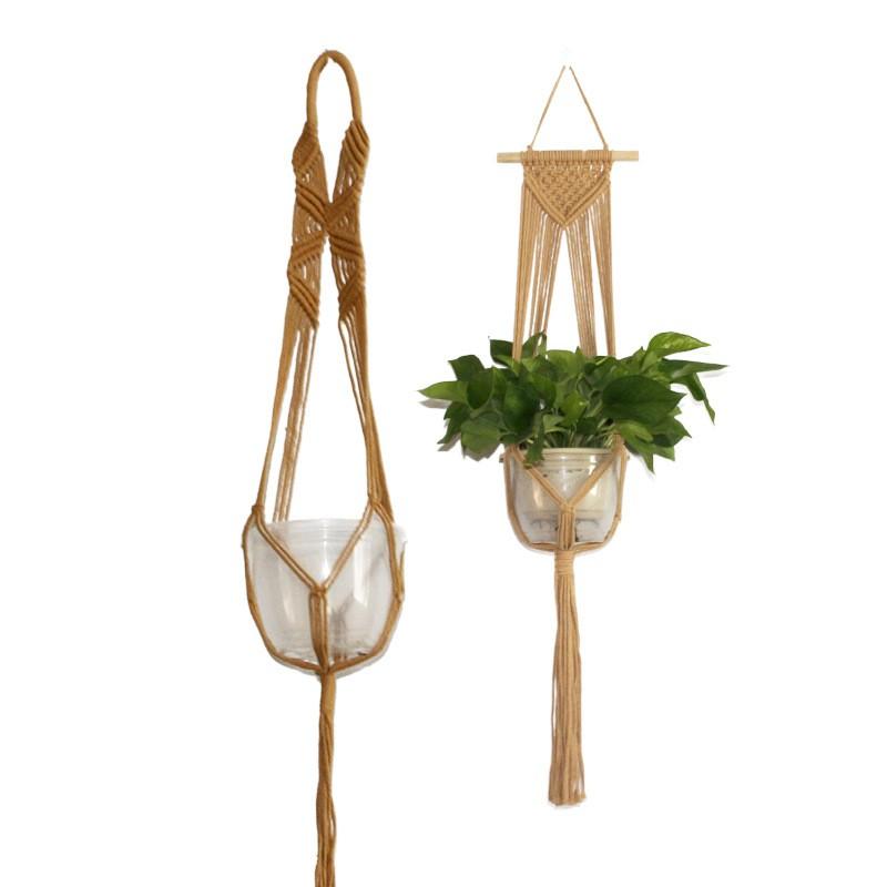 Handwoven Cotton Hanging Planter Basket Net Indoor Outdoor Garden Decor Modern Minimalist Style