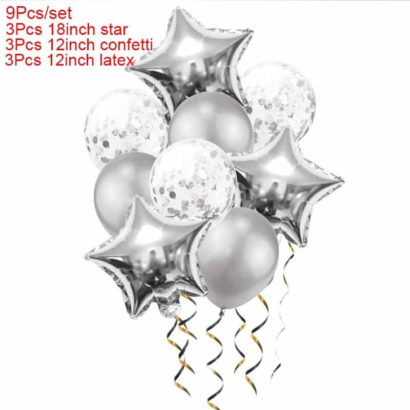 9pcs Gold and Black Confetti Balloons Star Foil Ballons Happy Birthday Party Decoration Kids Balloon Wedding For Holiday
