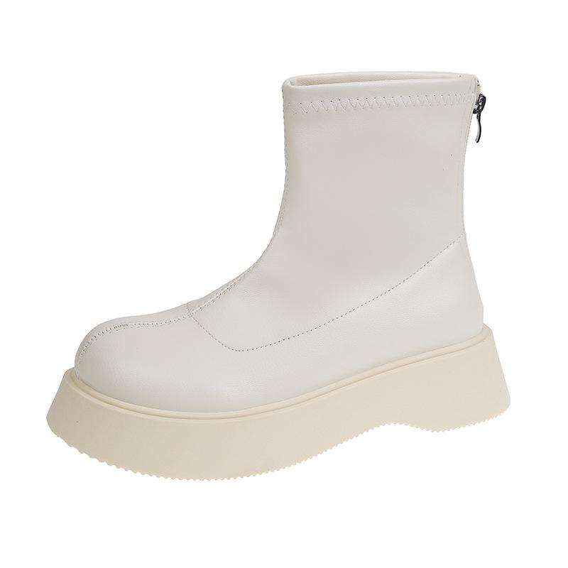 Кожаные белые короткие ботинки женские 2025 новые осенне-зимние ботинки обувь на платформе универсальные одинарные ботинки маленькие ботинки Мартин