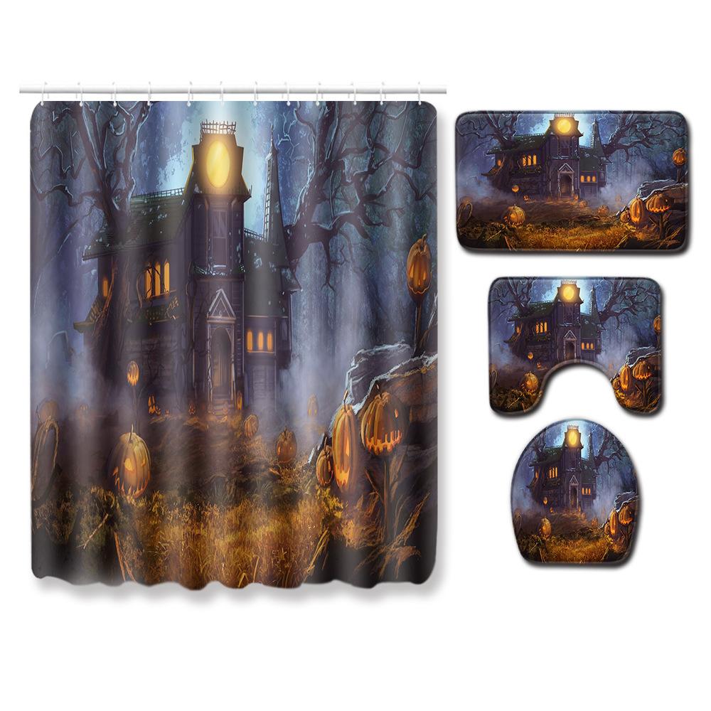 Halloween Shower Curtain Floor Mat Combination Four-Piece Set Kitchen Absorbent Non-Slip Carpet Bedroom Door Mat