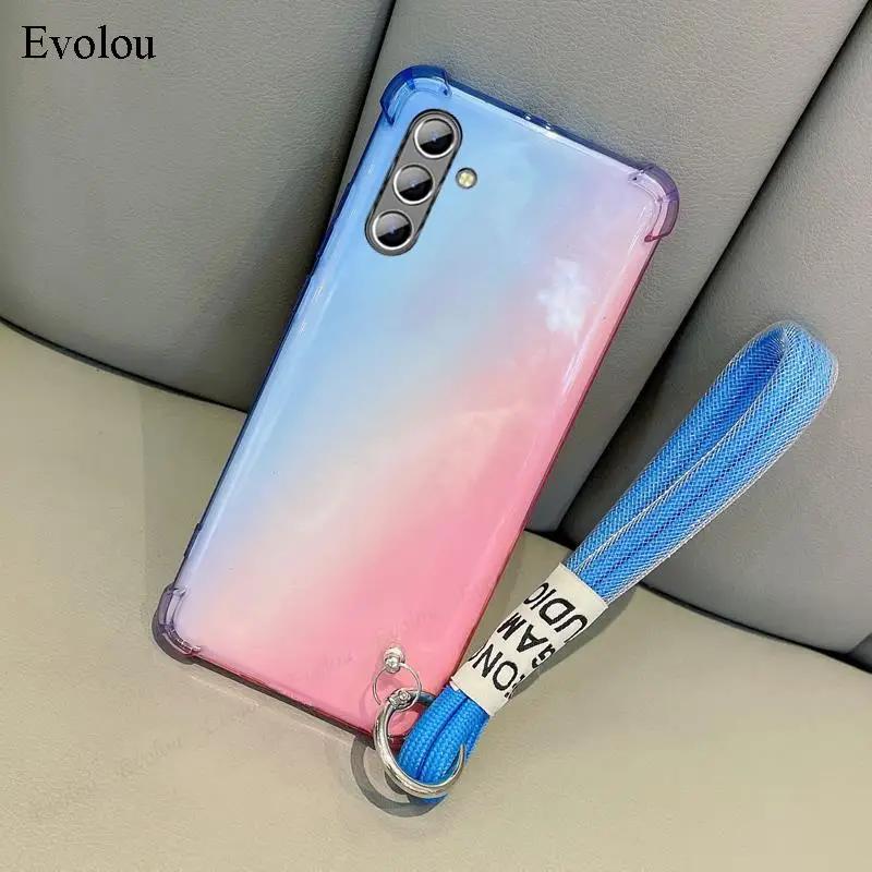 For Samsung S25 FE Transparent Gradient Wristband Case For Galaxy S25 Ultra S25 Edge Soft Silicone Shockproof Protection Cover