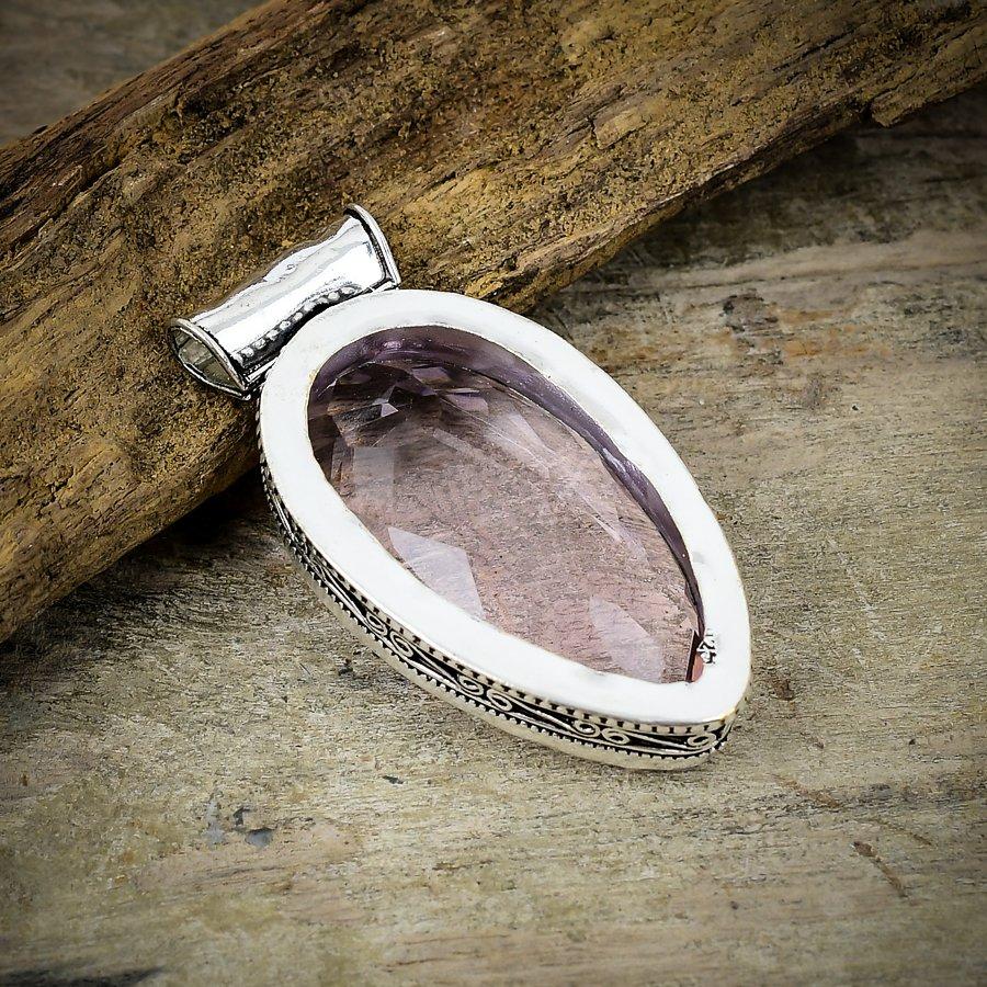 Pink Kunzite Gemstone Handmade 925 Sterling Silver Jewelry Pendant 2.17" M-136