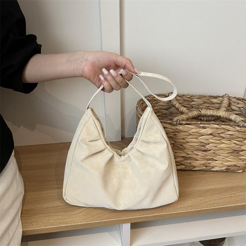 Women Solid Color Ruched Single Shoulder Retro Fashion Small Underarm Tote Bag