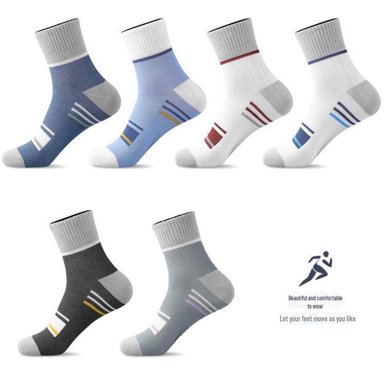 Мужские носки средней длины: Впитывающие пот, дезодорирующие, однотонные и полосатые спортивные носки для осени и зимы.