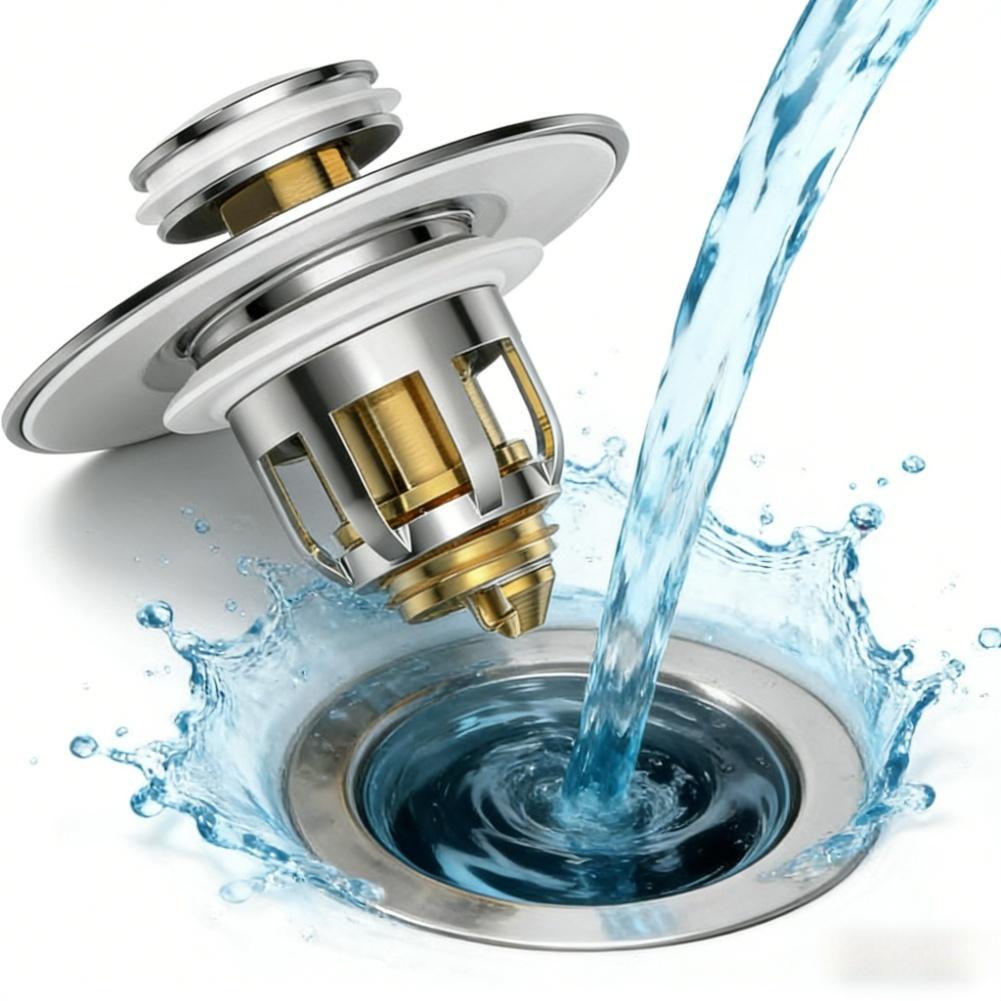 1pc Drain Strainer Filter Basin Pop-up Chrome Sink Filter With Hair Catcher Bathroom Sink Drain Stopper Easy Push Type