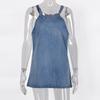 Женская джинсовая майка без рукавов с лямкой на шее, повседневная джинсовая бретелька с круглым вырезом