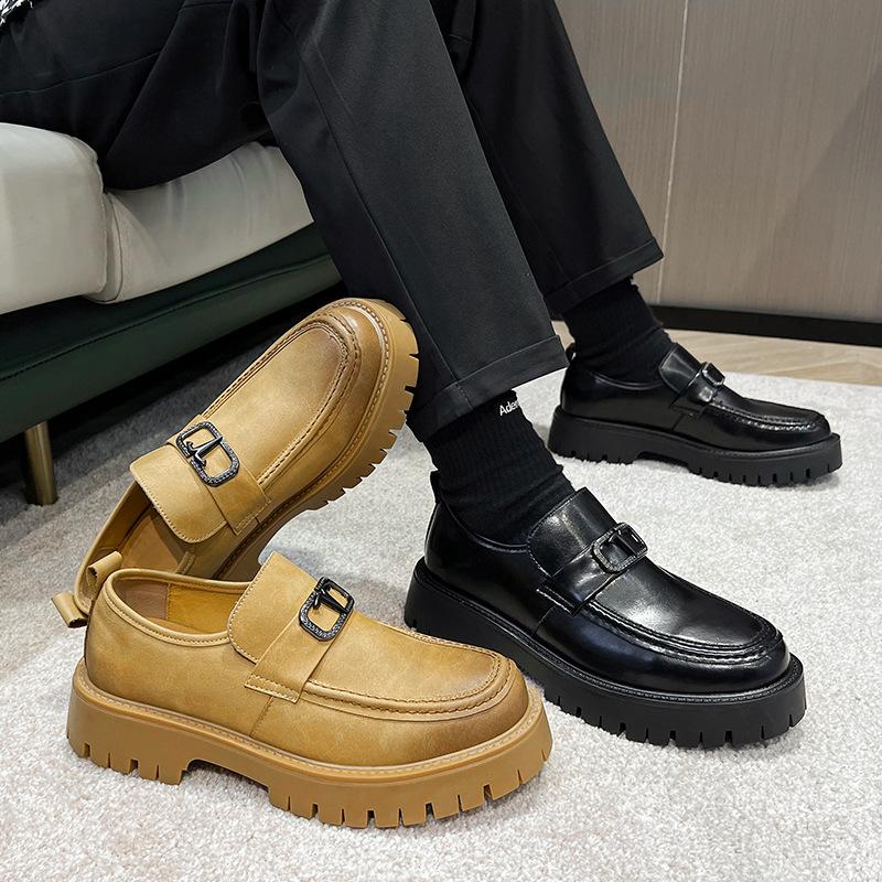 Осенние британские повседневные кожаные туфли мужские большого размера с одной педалью мужские туфли с большой головкой и толстой подошвой, увеличивающие высоту 2136-T
