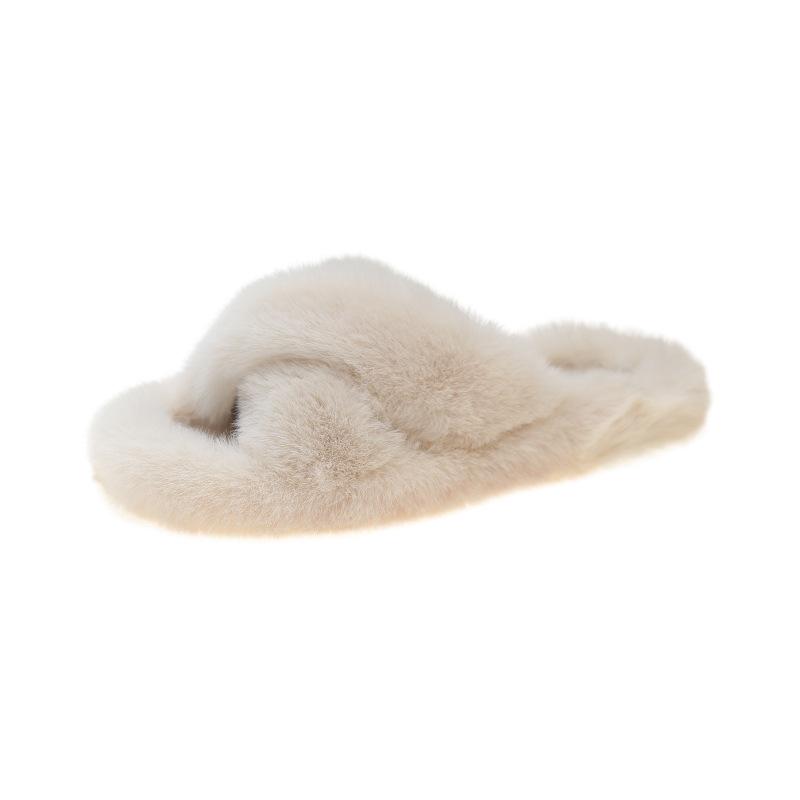 Плоские тапочки большого размера с пушистым дном женские 2025 осень-зима новая корейская версия универсальные теплые двойные пушистые тапочки женские