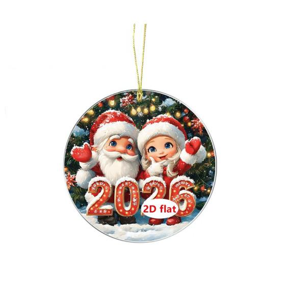 Рождественское украшение 2026 года, мультяшный Санта-Клаус, снеговик, олень, 2D акриловое украшение для рождественской елки, для дерева, двери, окна, украшение для автомобиля